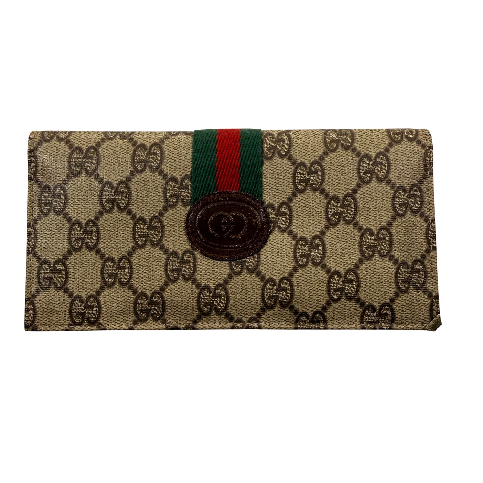 Vintage Gucci Accessory Collection Gg Supreme Web Stripe Long Wallet Brown